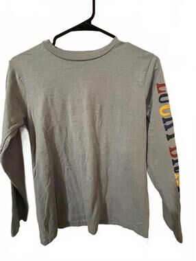 Lucky Brand Long Sleeve Gray T-Shirt with Colorful Sleeve Print